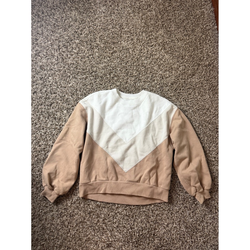 Abercrombie & Fitch Soft AF Collection Chevron Colorblock Sweatshirt Tan Cream M